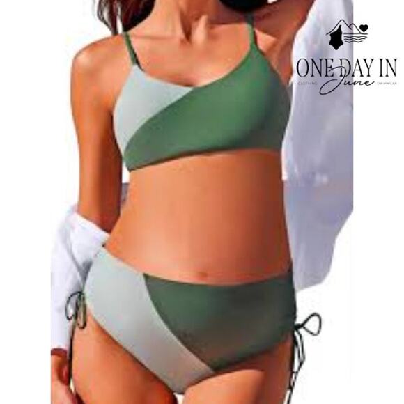 Summer Mae Maternity Colorblock Bikini Swimsuit Size M - Picture 1 of 6